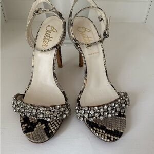 Butter Phyton Print Leather with Crystals Shoes  Size 8 1/2 Made in Italy